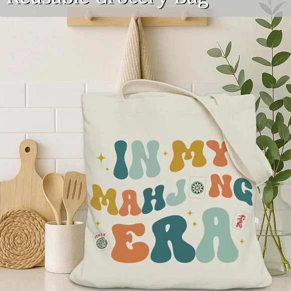 Mahjong Tote Bag Canvas Spacious Stylish Gift for Women Girls - Picture 7 of 7